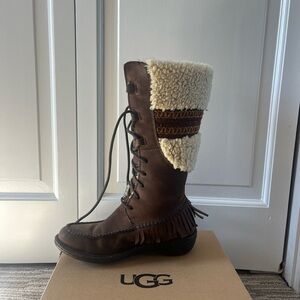 UGG Brown Shearling Lace-Up Boots